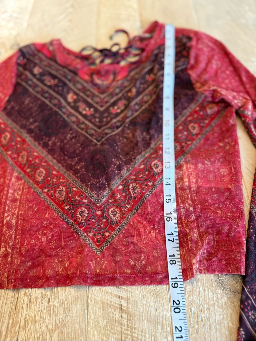 Free People Red Paisley Lace-Up Long Sleeve Crop Top M - Picture 3 of 9